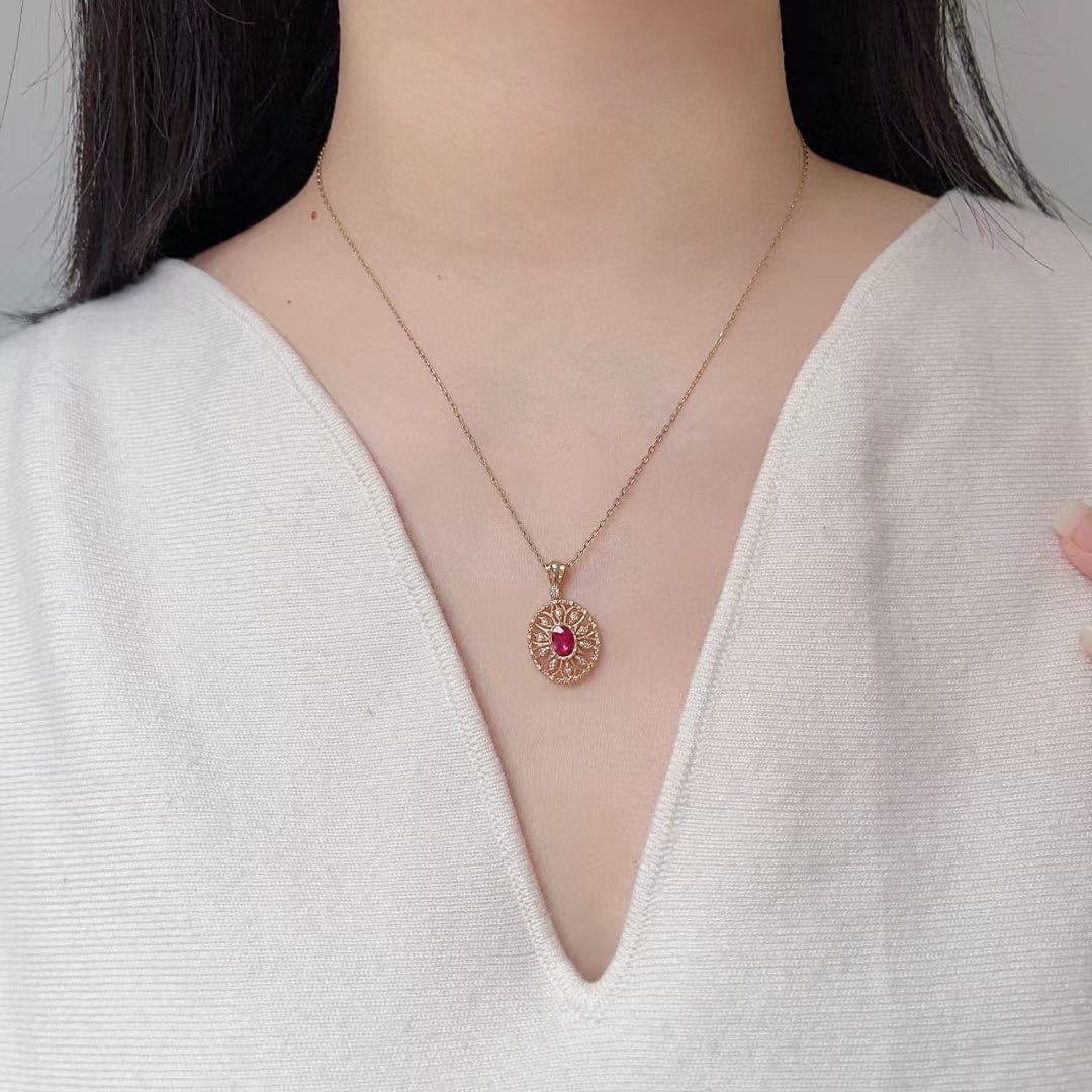 14k Gold 0.80 Ctw Natural Ruby & Diamond Pendant( Without Chain ) - 5