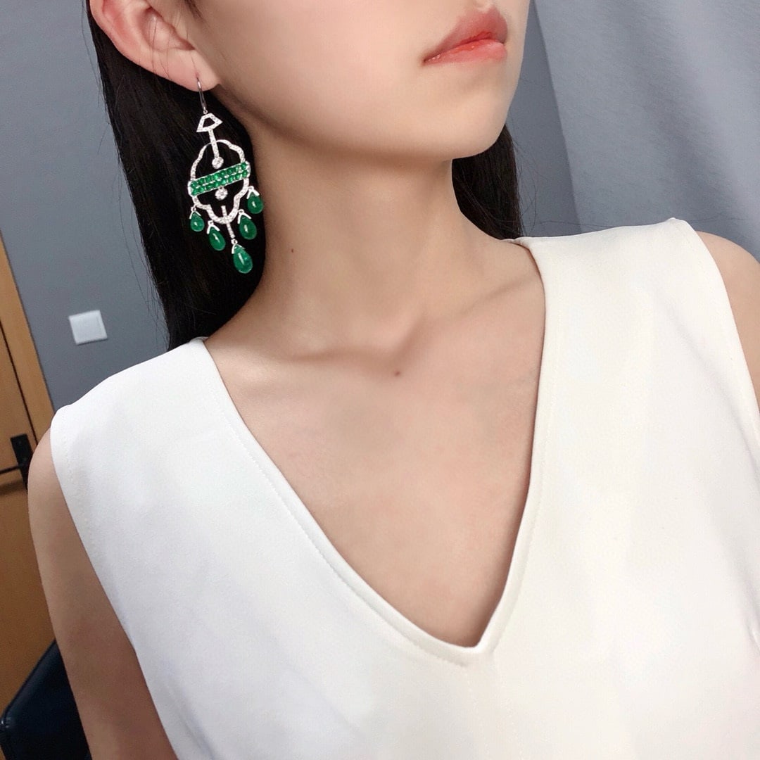 14k Gold 14.17 Ctw Natural Emerald & Diamond Earrings - 7