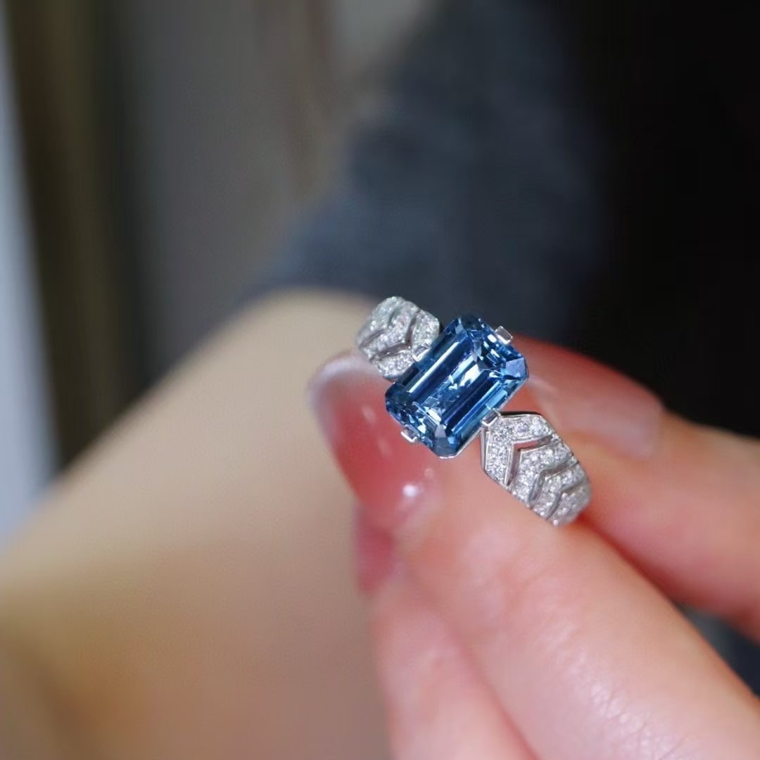 14k Gold 1.49 Ct Natural Aquamarine & Diamond Ring - 2