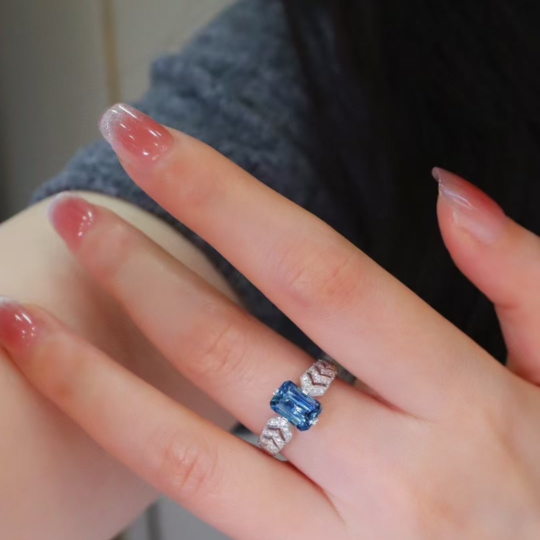 14k Gold 1.49 Ct Natural Aquamarine & Diamond Ring - 5