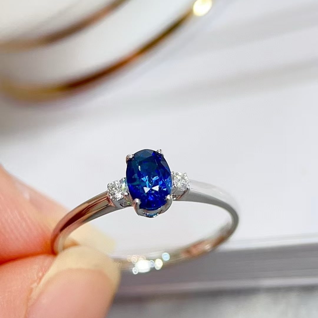 14k Gold 0.86 Ctw Natural Sapphire & Diamond Ring - 5