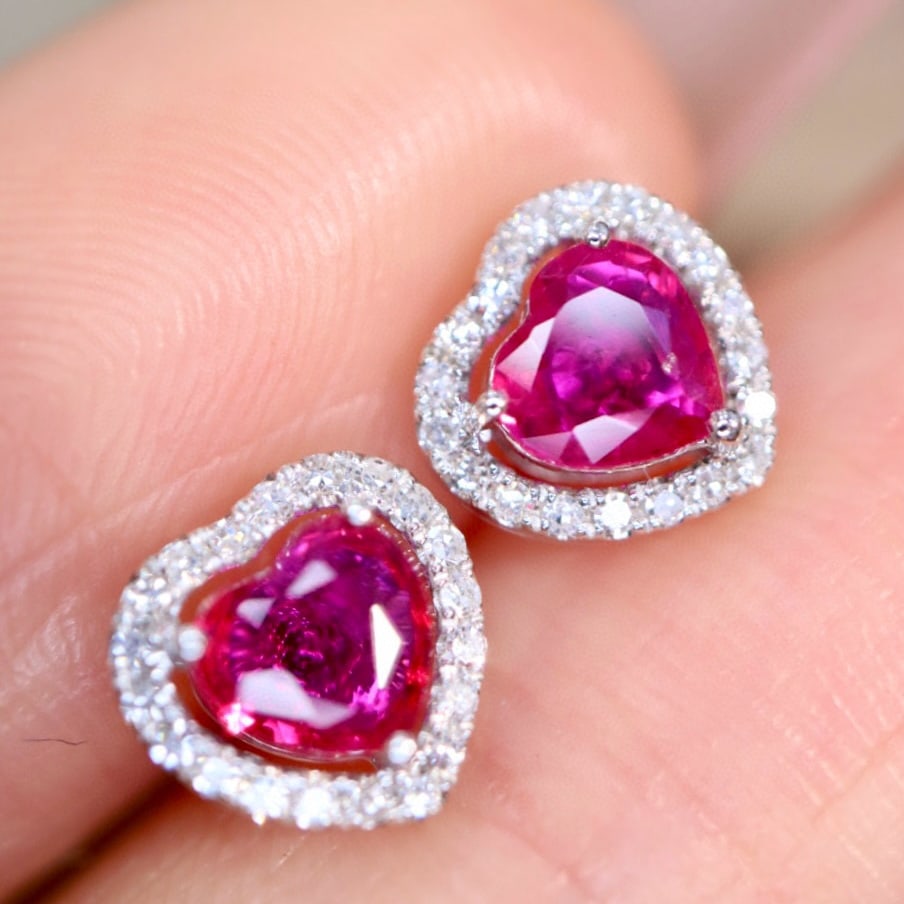 14k Gold 0.78 Ctw Natural Ruby & Diamond Earrings - 2