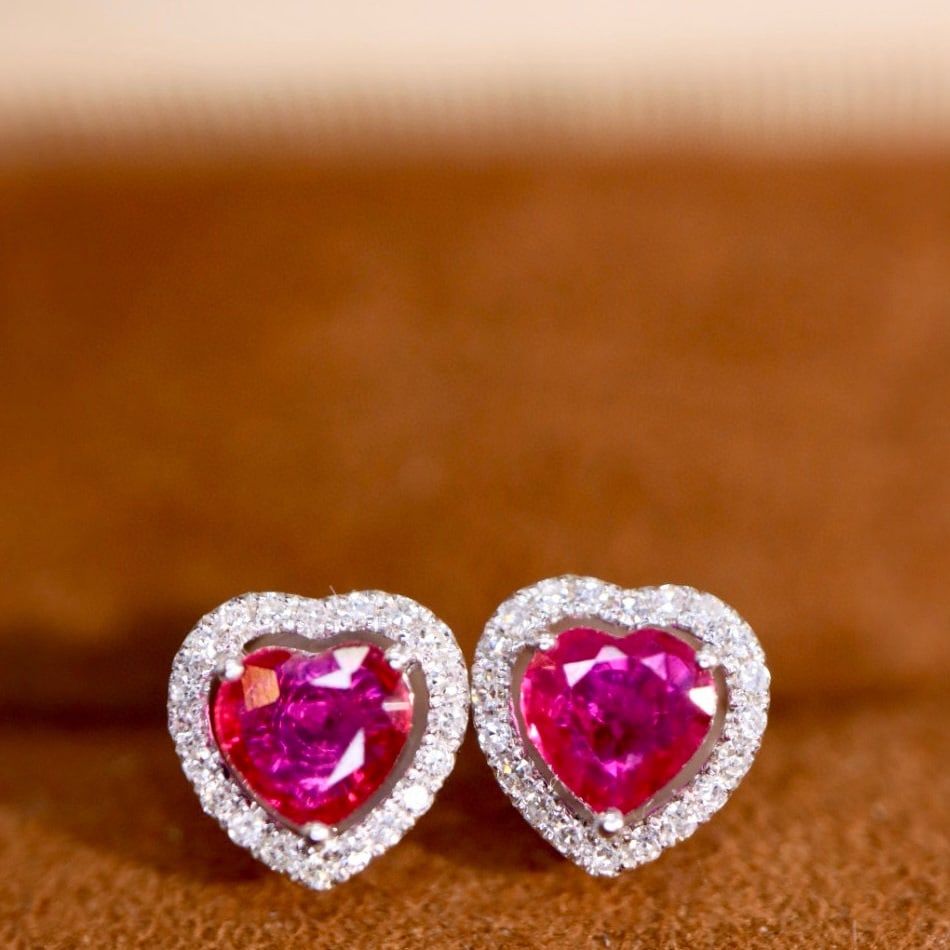 14k Gold 0.78 Ctw Natural Ruby & Diamond Earrings - 3