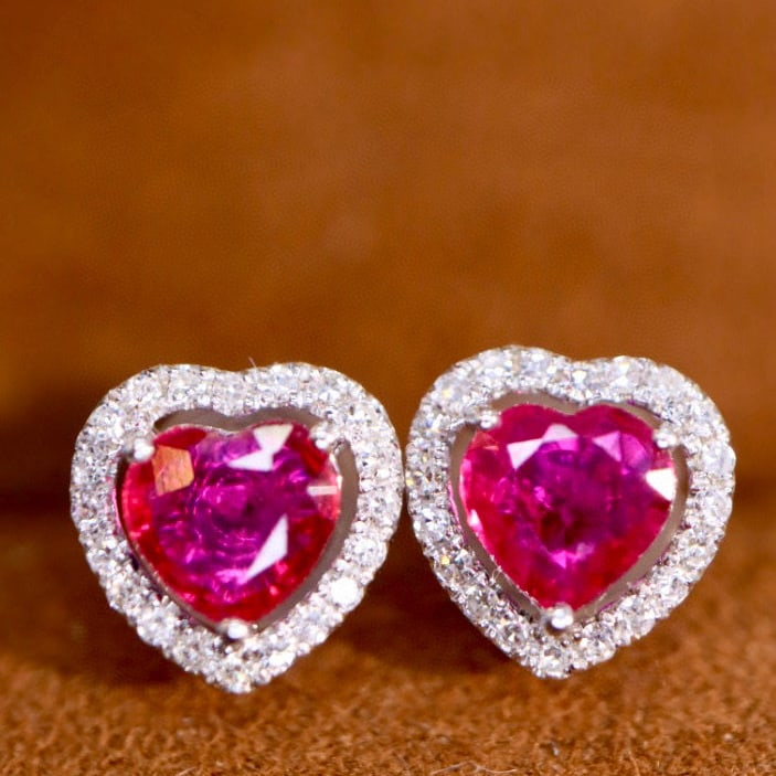 14k Gold 0.78 Ctw Natural Ruby & Diamond Earrings - 4