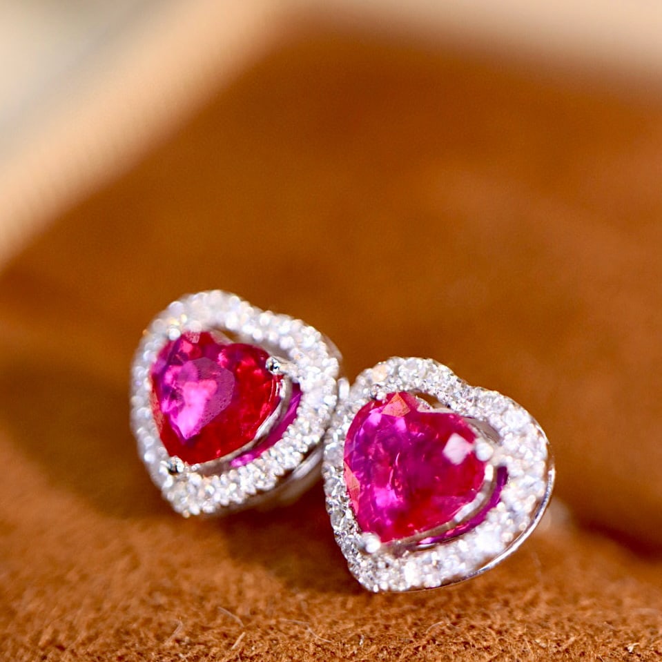 14k Gold 0.78 Ctw Natural Ruby & Diamond Earrings - 6
