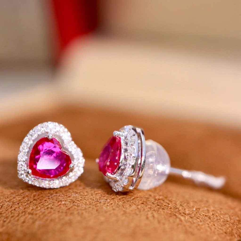 14k Gold 0.78 Ctw Natural Ruby & Diamond Earrings - 7