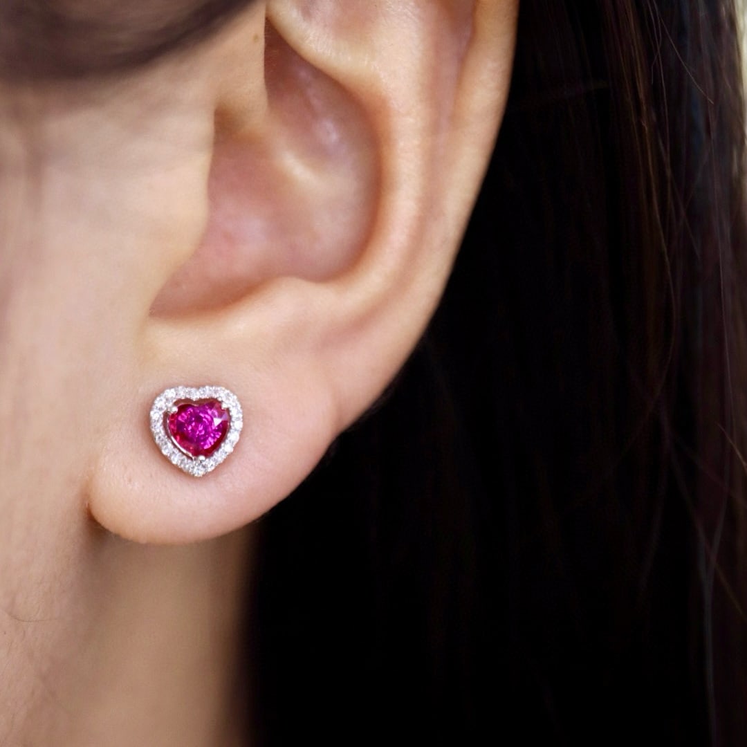 14k Gold 0.78 Ctw Natural Ruby & Diamond Earrings - 8