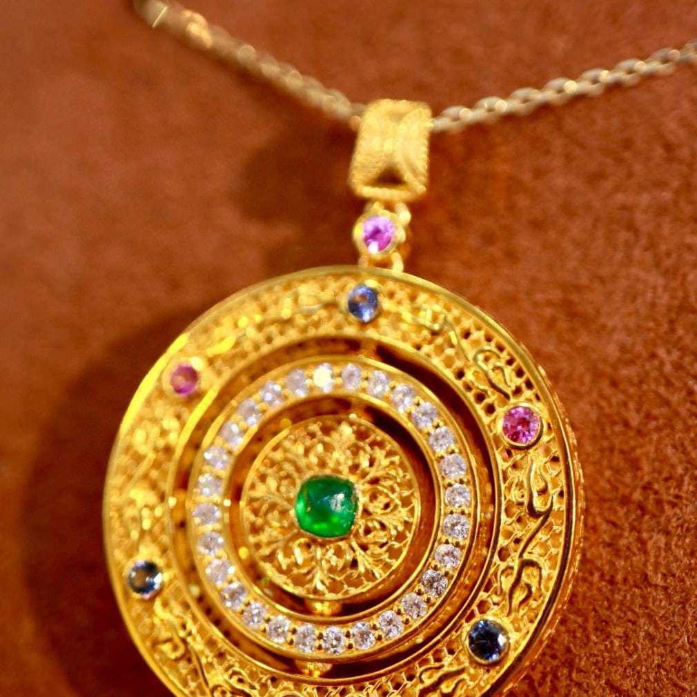 14k Gold 0.51 Ctw Vivid Green Natural Emerald & Diamond Pendant( Without Chain ) - 3