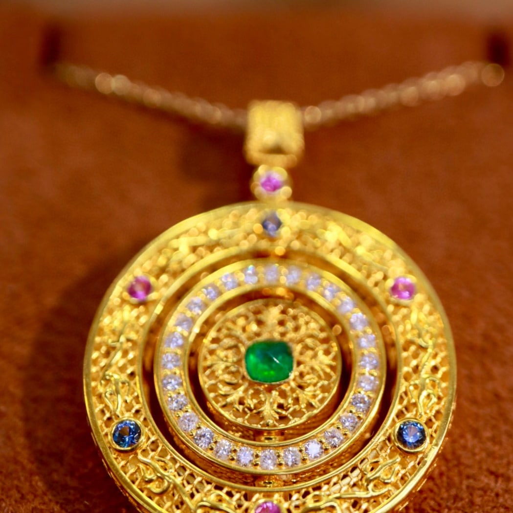 14k Gold 0.51 Ctw Vivid Green Natural Emerald & Diamond Pendant( Without Chain ) - 4