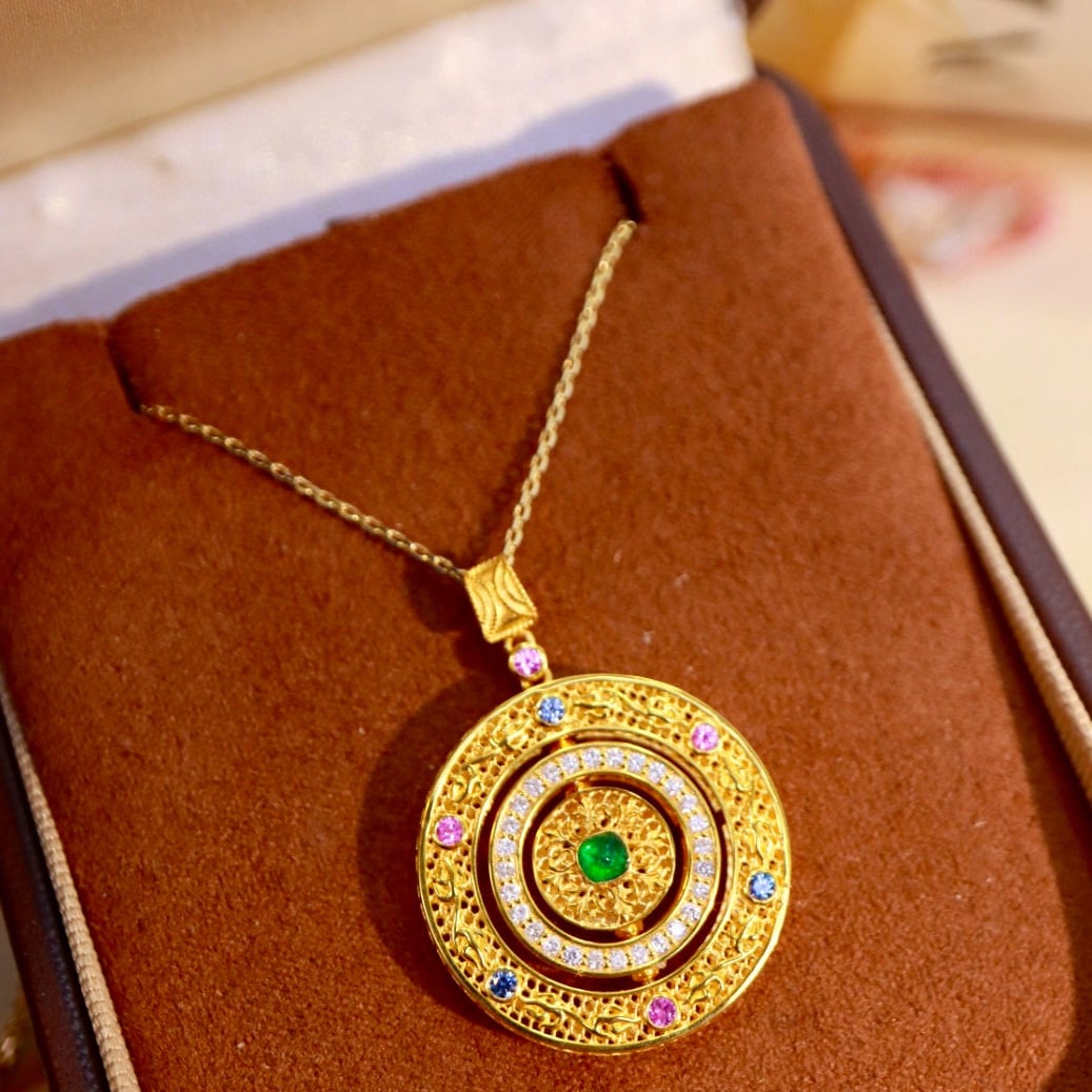 14k Gold 0.51 Ctw Vivid Green Natural Emerald & Diamond Pendant( Without Chain ) - 7