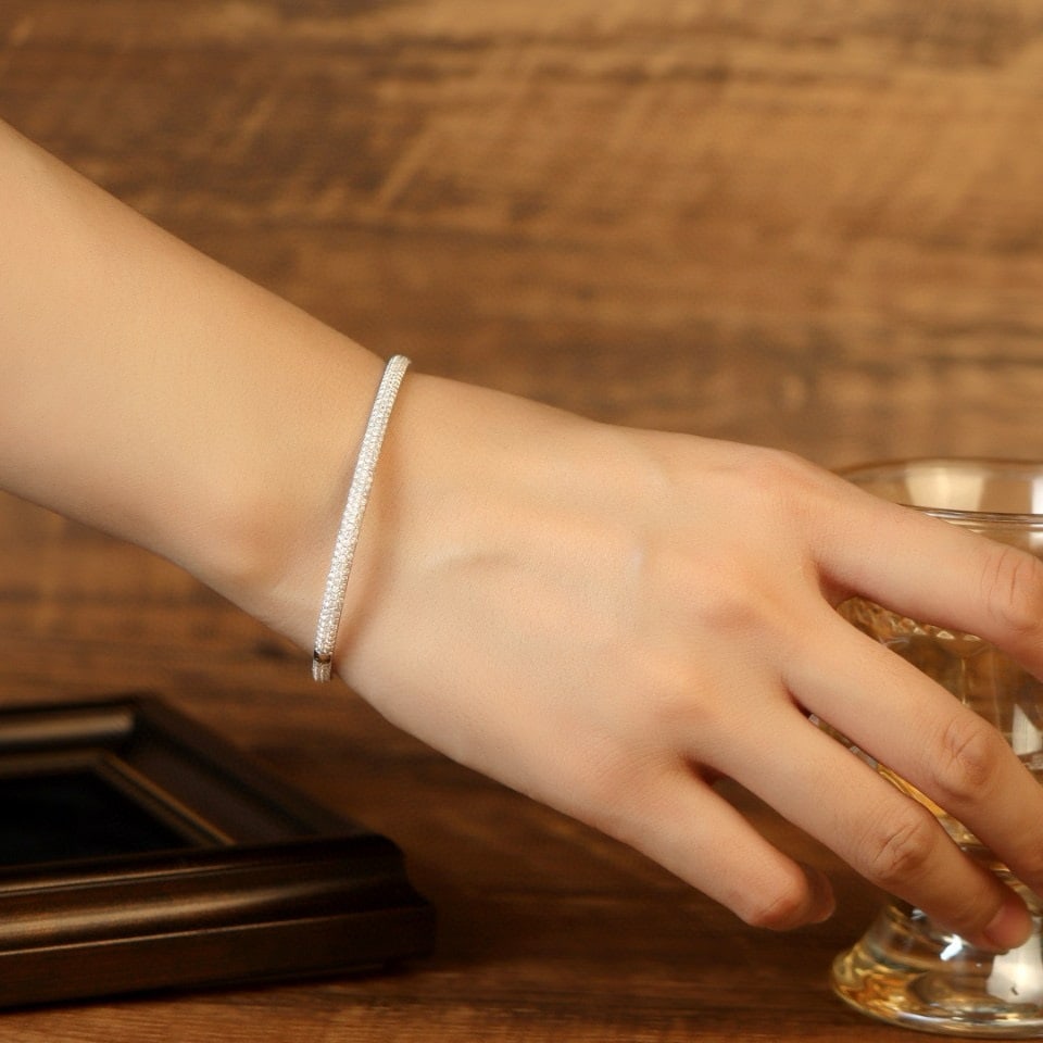 14k Gold 3.5 Ct Natural H Diamond Bangle - 5