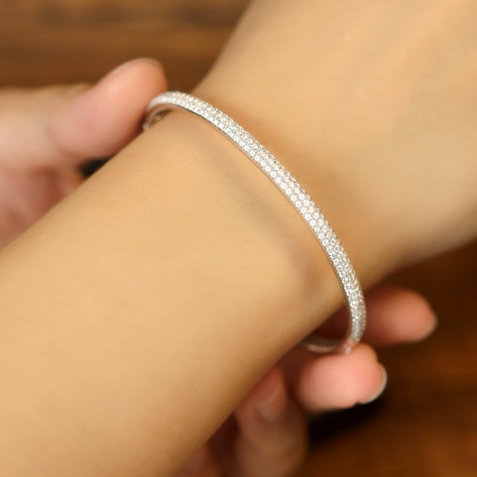 14k Gold 3.5 Ct Natural H Diamond Bangle - 6