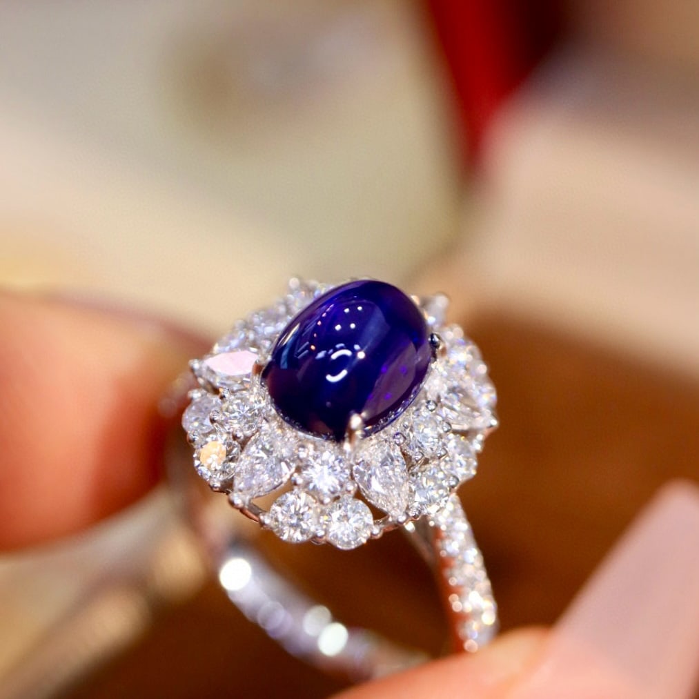 14k Gold 3.21 Ctw Vivid Blue Natural Sapphire & Diamond Ring - 2