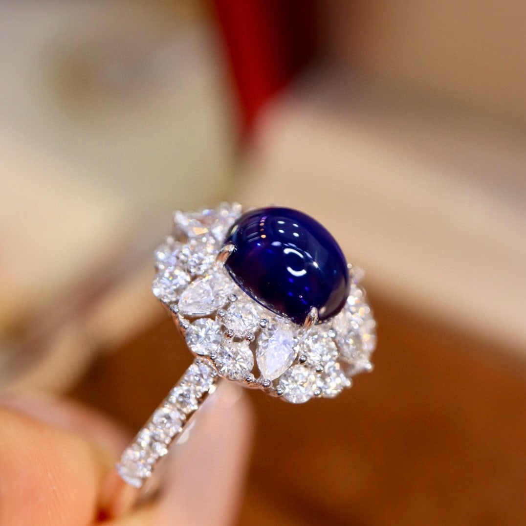 14k Gold 3.21 Ctw Vivid Blue Natural Sapphire & Diamond Ring - 3