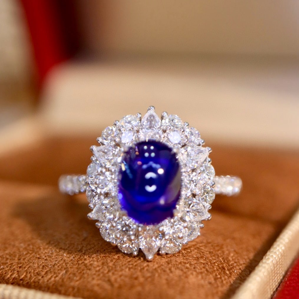 14k Gold 3.21 Ctw Vivid Blue Natural Sapphire & Diamond Ring - 5