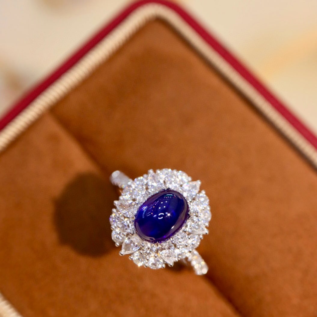 14k Gold 3.21 Ctw Vivid Blue Natural Sapphire & Diamond Ring - 7