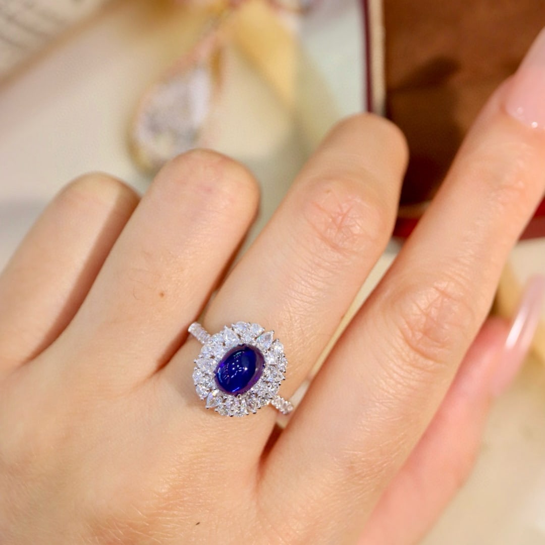 14k Gold 3.21 Ctw Vivid Blue Natural Sapphire & Diamond Ring - 8