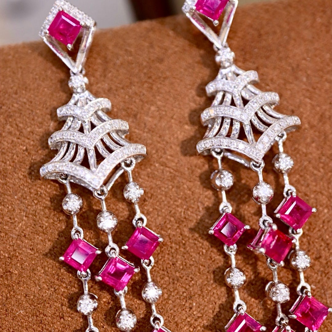 14k Gold 6.56 Ctw Natural Ruby & Diamond Earrings - 2