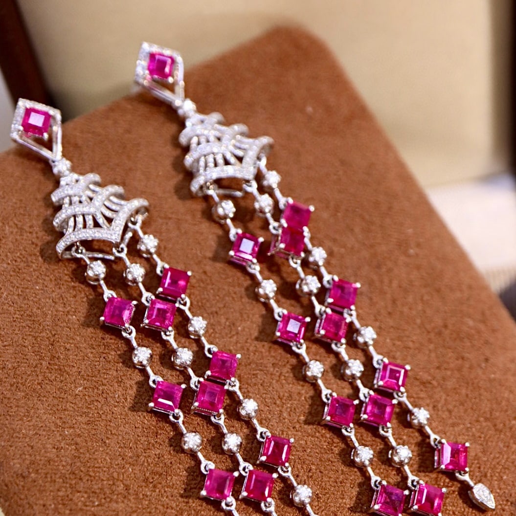 14k Gold 6.56 Ctw Natural Ruby & Diamond Earrings - 3