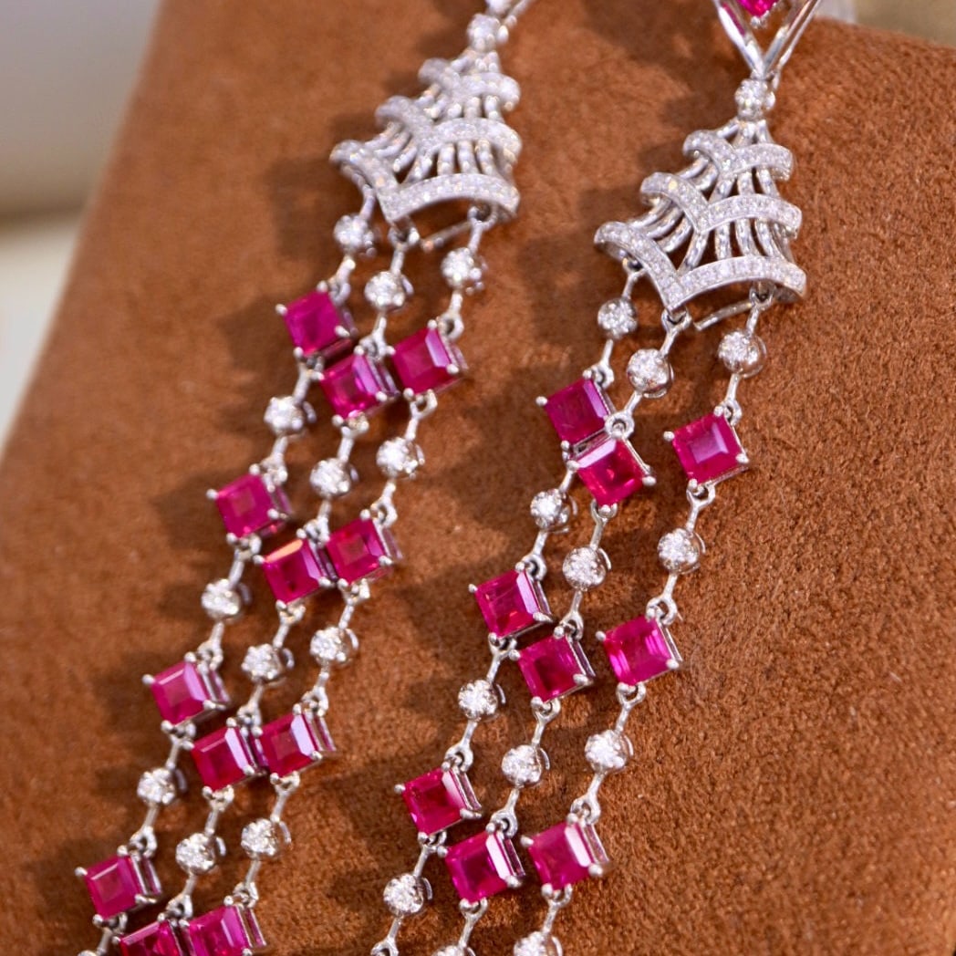 14k Gold 6.56 Ctw Natural Ruby & Diamond Earrings - 4