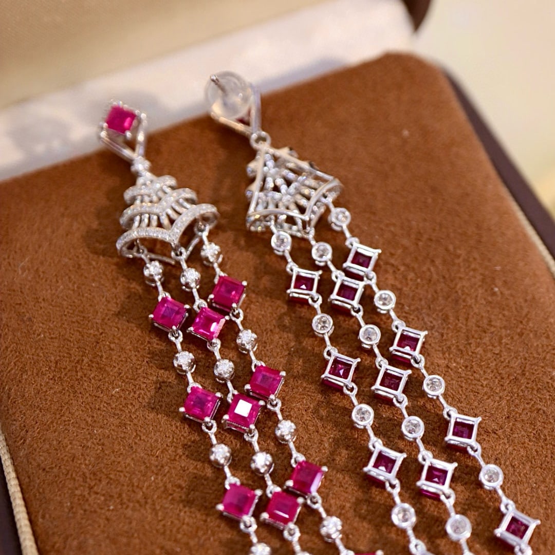 14k Gold 6.56 Ctw Natural Ruby & Diamond Earrings - 5