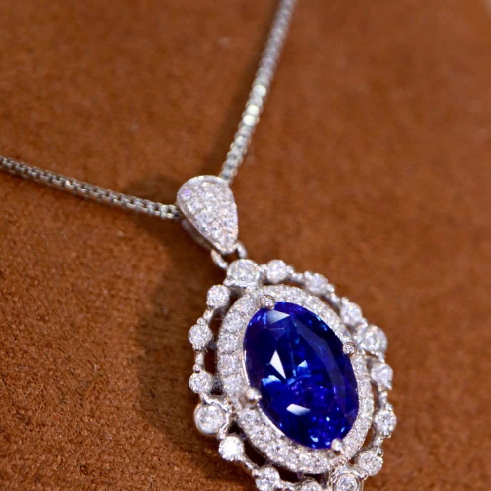 14k Gold 3.90 Ctw Natural Sapphire & Diamond Brooch/pendant( Without Chain ) - 2