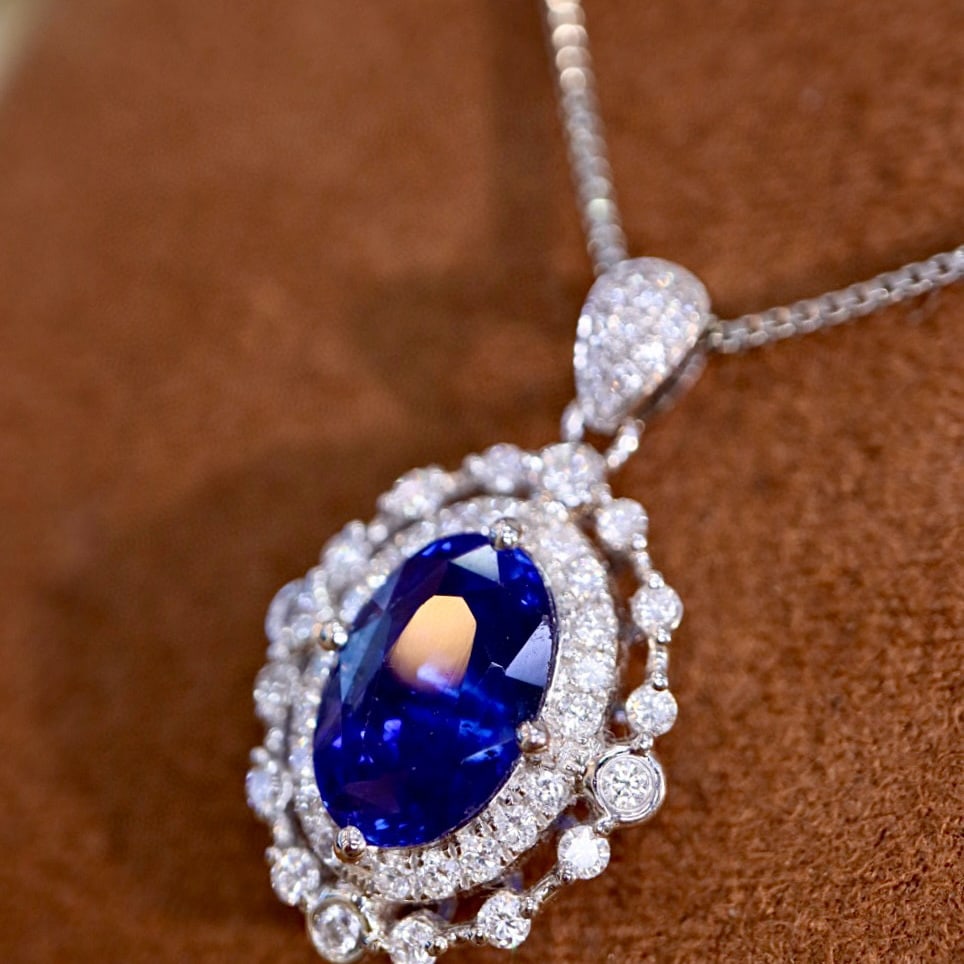 14k Gold 3.90 Ctw Natural Sapphire & Diamond Brooch/pendant( Without Chain ) - 3