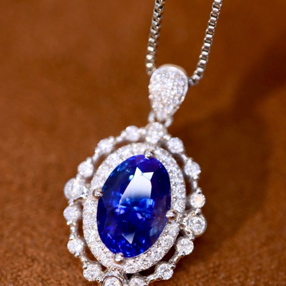 14k Gold 3.90 Ctw Natural Sapphire & Diamond Brooch/pendant( Without Chain ) - 4