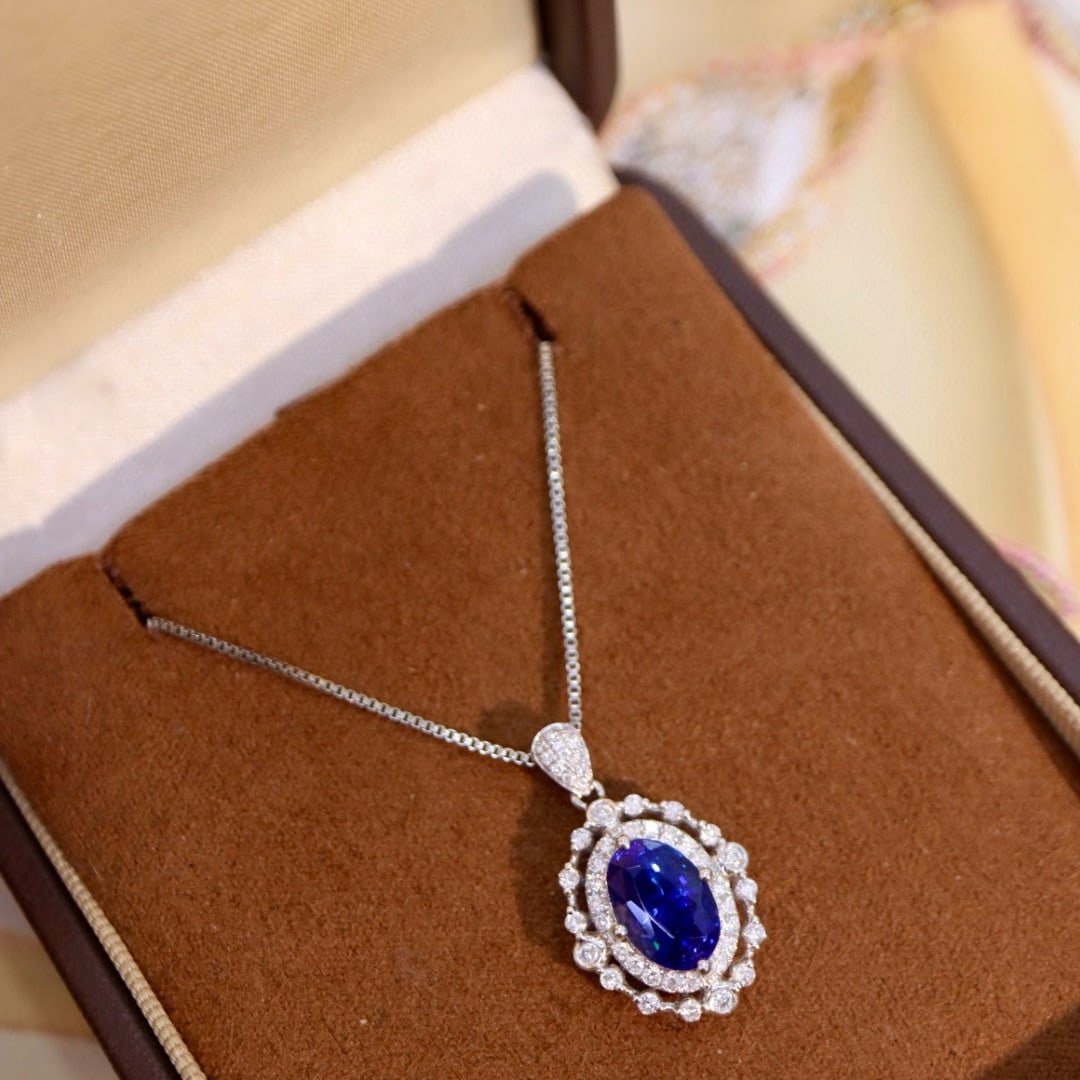 14k Gold 3.90 Ctw Natural Sapphire & Diamond Brooch/pendant( Without Chain ) - 5