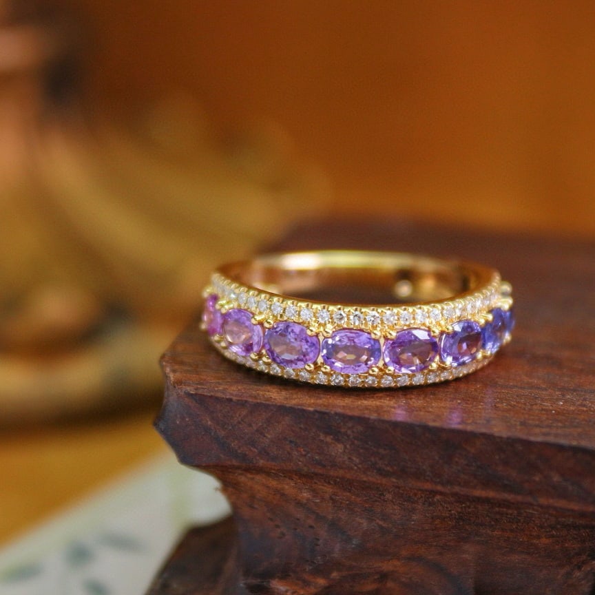 14k Gold 1.70 Ctw Natural Sapphire & Diamond Ring: Ref:230952447 // gold content:14k gold // ring size:7. 25us // // main gemstone:sapphire // shape:oval // carat weight:1. 53ct // color:purple // treatment:natural // // adjacent gemstone 2 :