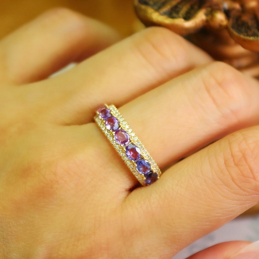 14k Gold 1.70 Ctw Natural Sapphire & Diamond Ring - 6