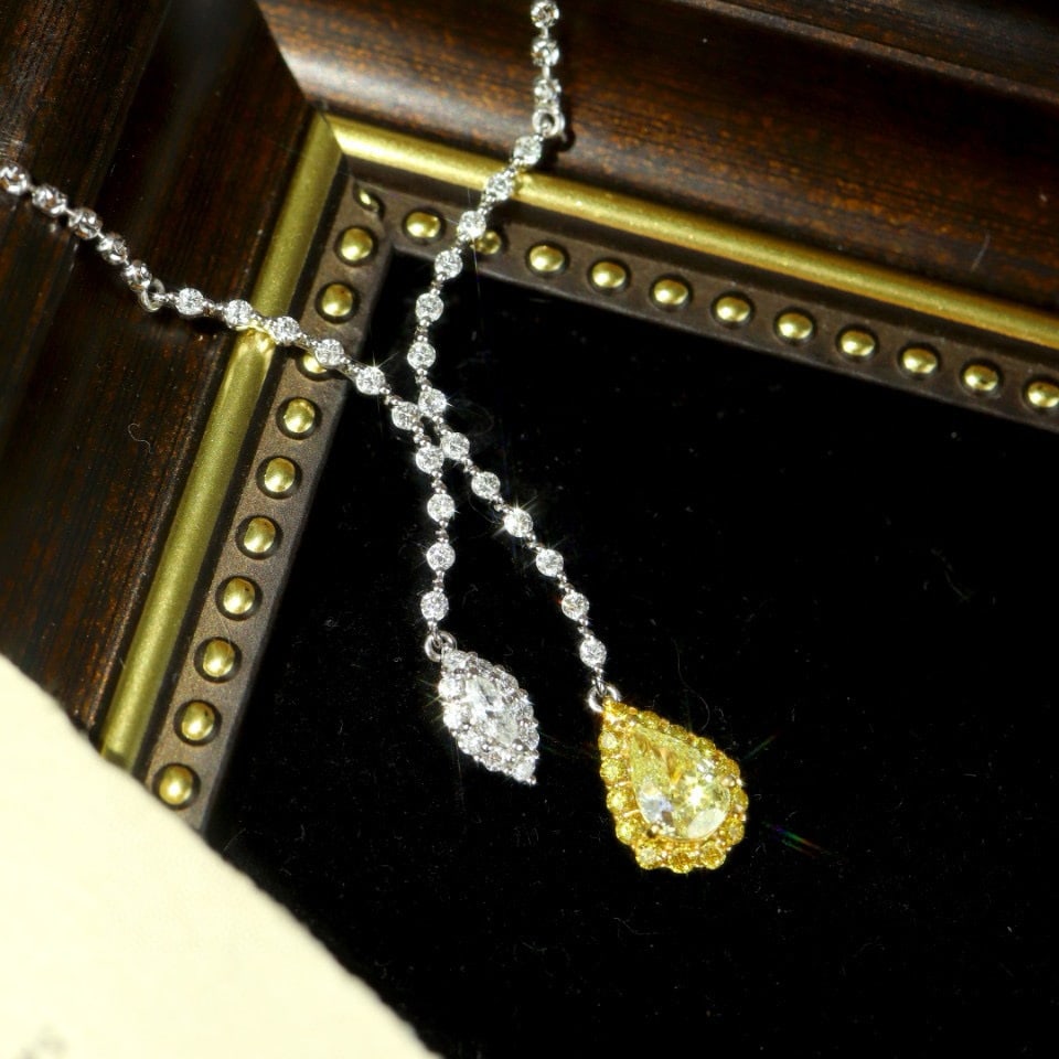 14k Gold 1.36 Ctw Natural Yellow Diamond & Diamond Necklace - 2