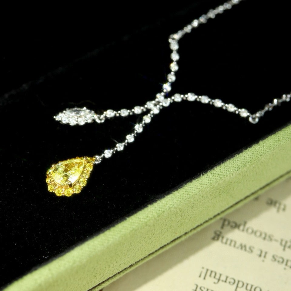 14k Gold 1.36 Ctw Natural Yellow Diamond & Diamond Necklace - 3