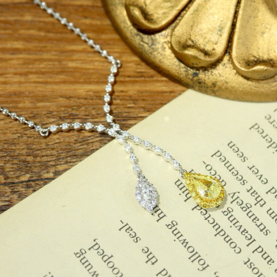 14k Gold 1.36 Ctw Natural Yellow Diamond & Diamond Necklace - 6