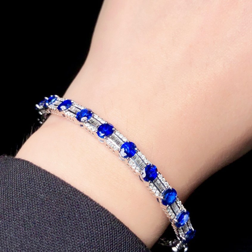 14k Gold 4.61 Ctw Natural Sapphire & Diamond Bracelet - 2