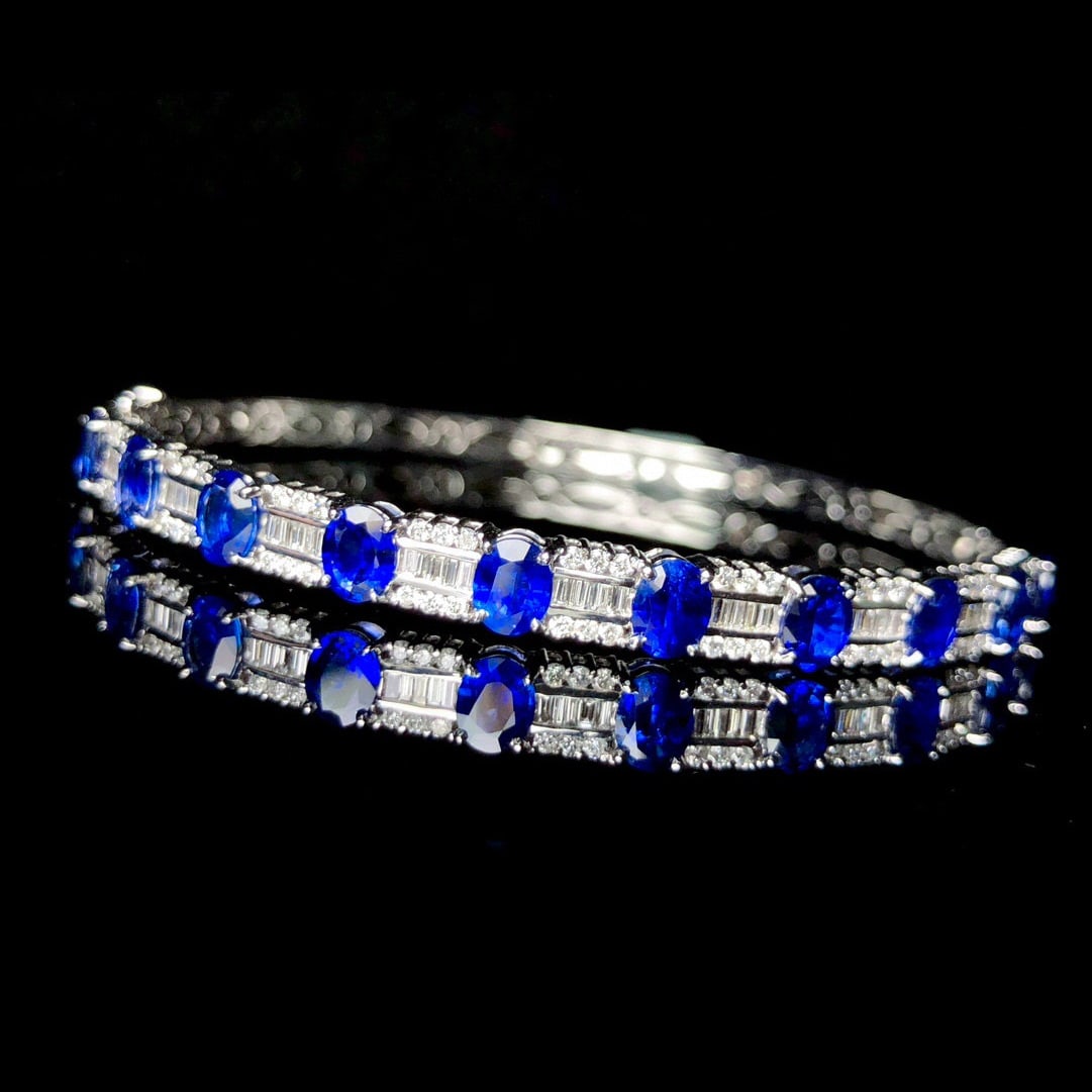 14k Gold 4.61 Ctw Natural Sapphire & Diamond Bracelet - 3
