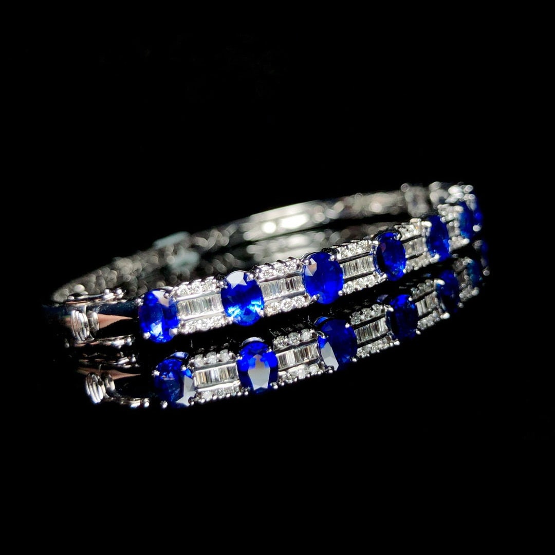 14k Gold 4.61 Ctw Natural Sapphire & Diamond Bracelet - 4