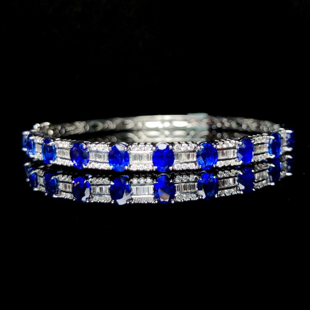 14k Gold 4.61 Ctw Natural Sapphire & Diamond Bracelet - 5