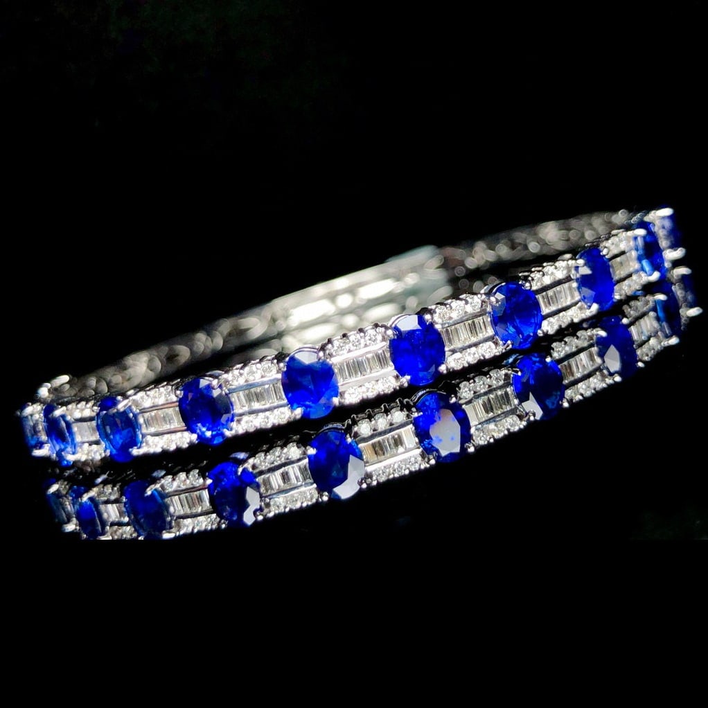 14k Gold 4.61 Ctw Natural Sapphire & Diamond Bracelet - 6