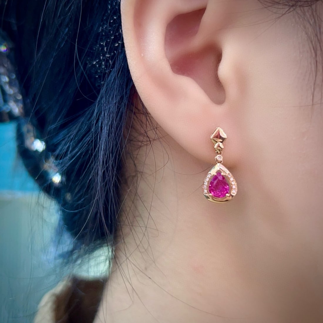 14k Gold 1.27 Ctw Natural Tourmaline & Diamond Earrings - 2