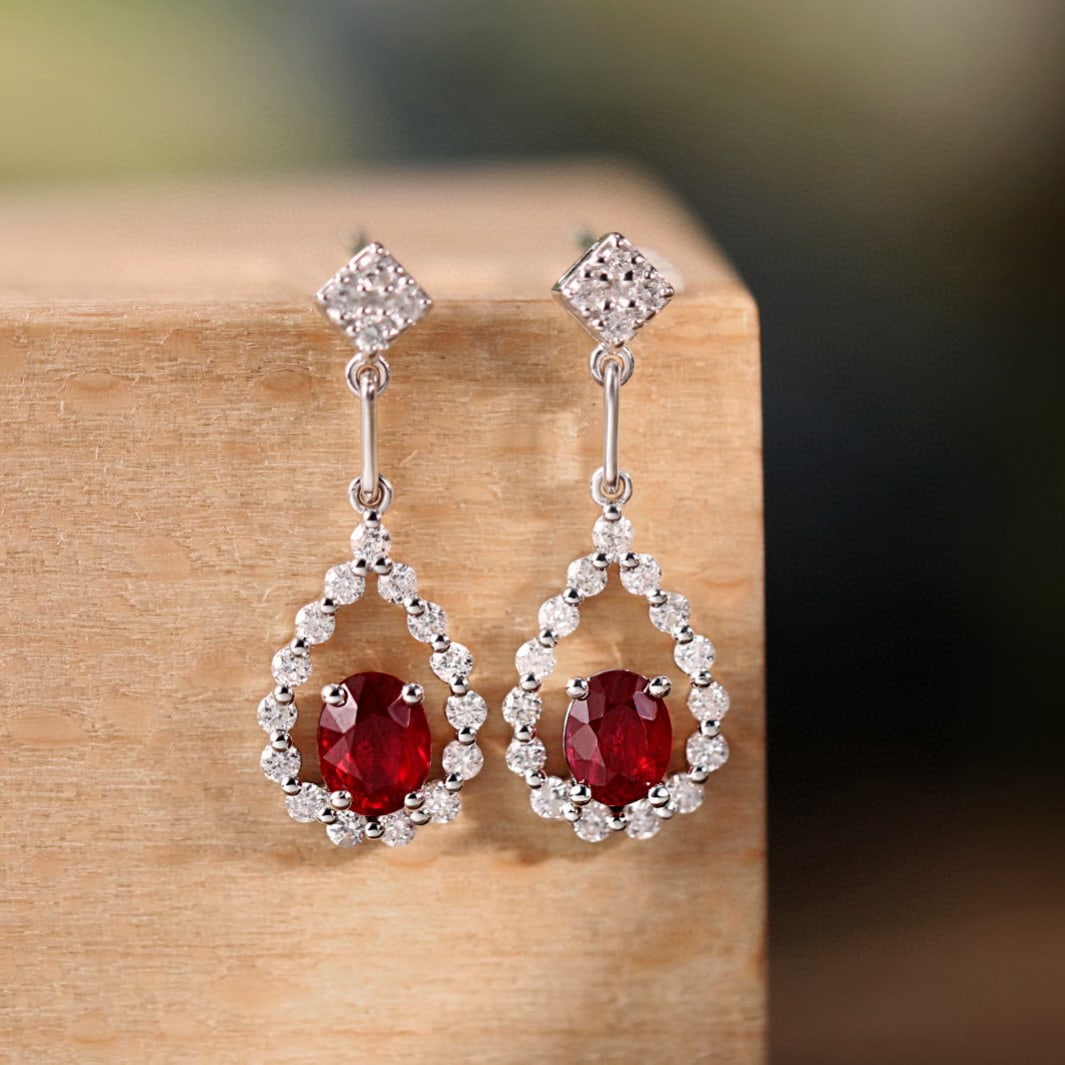 14k Gold 1.07 Ctw Natural Ruby & Diamond Earrings - 4
