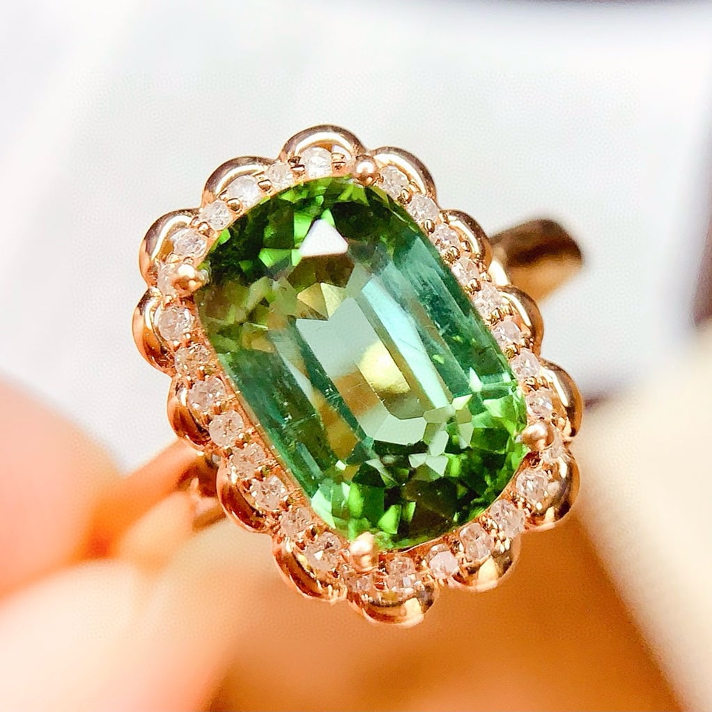 14k Gold 4.58 Ct Natural Tourmaline & Diamond Ring - 3