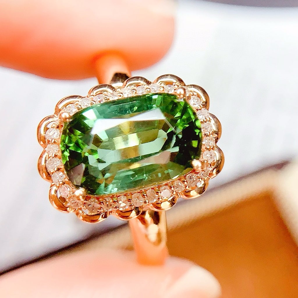 14k Gold 4.58 Ct Natural Tourmaline & Diamond Ring - 4