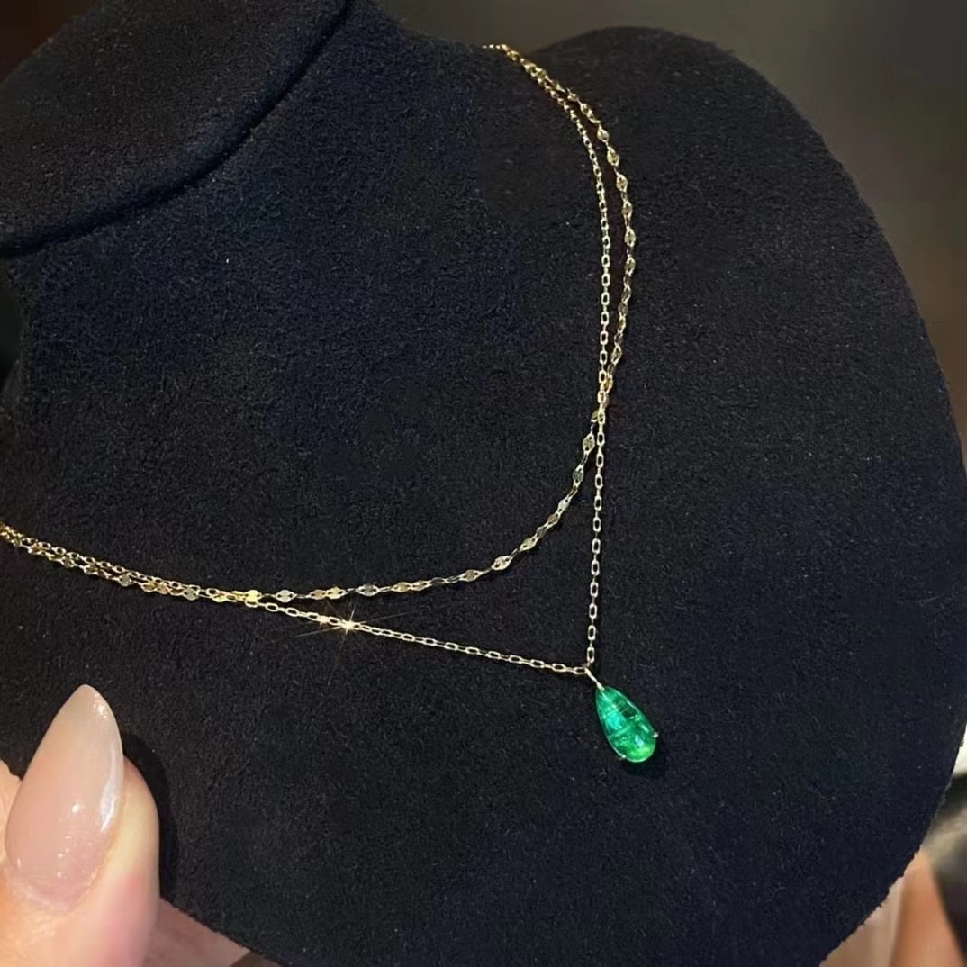 14k Gold 0.7 Ct Natural Emerald Necklace - 4