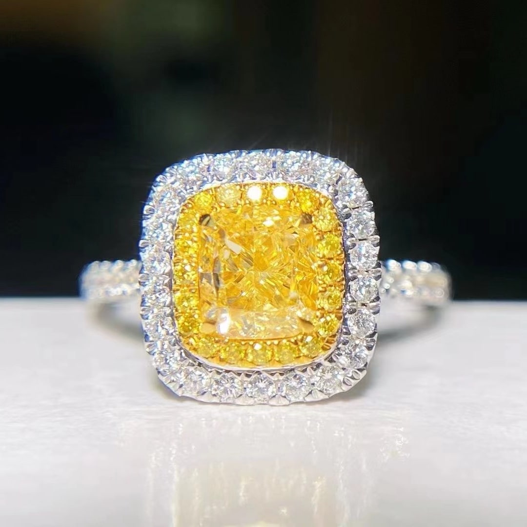 14k Gold 1.39 Ctw Natural Yellow Diamond & Diamond Ring/pendant( Without Chain ): Ref:230953028 // gold content:14k gold // ring size:7. 25us // // main gemstone:yellow diamond // shape:cushion // carat weight:1. 00ct // color:yellow // treatment:natural // // adjacent gemstone 2 :