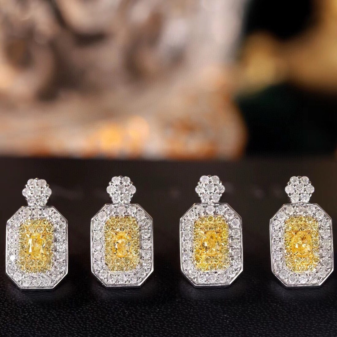 14k Gold 0.80 Ctw Natural Yellow Diamond & Diamond Earrings - 2