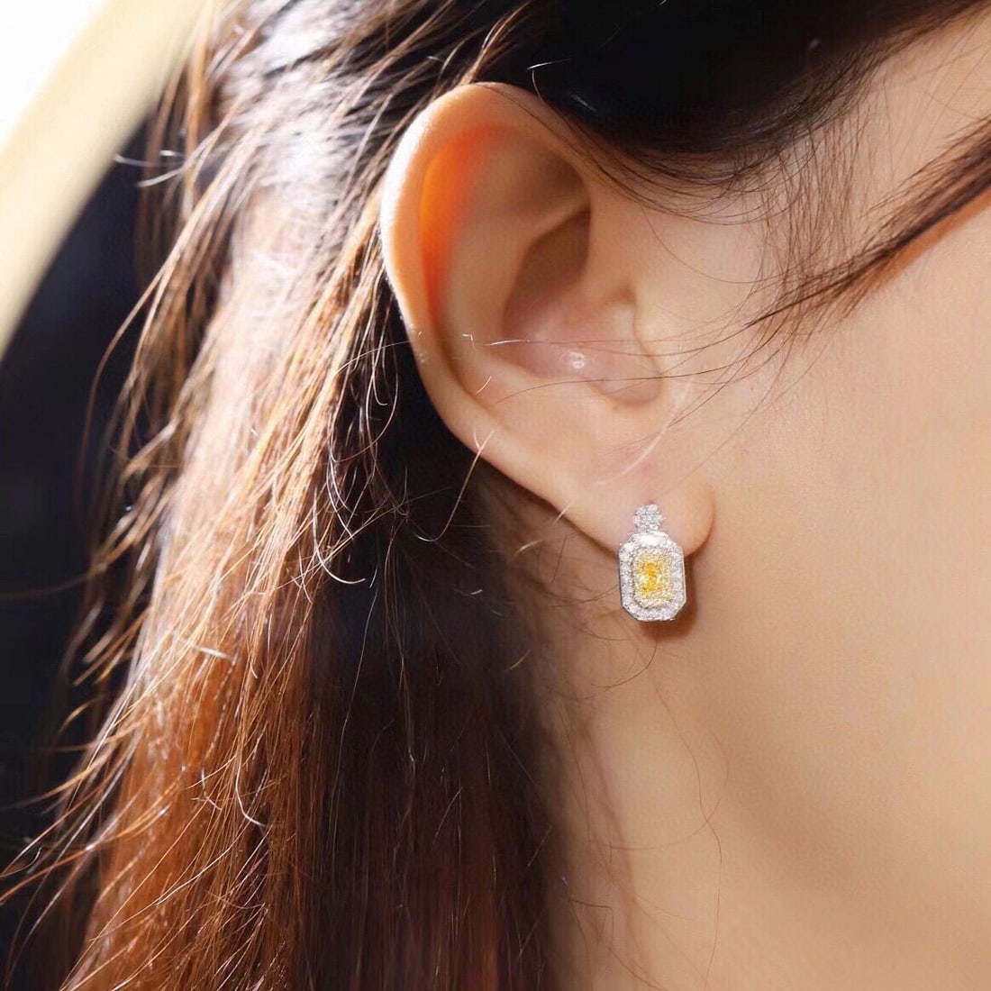 14k Gold 0.80 Ctw Natural Yellow Diamond & Diamond Earrings - 6