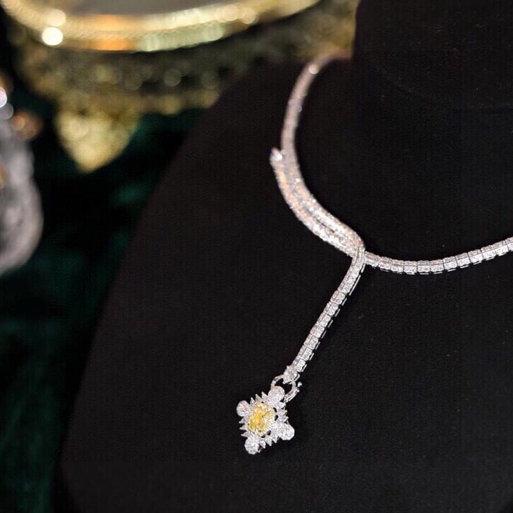 14k Gold 10.00 Ctw Natural Yellow Diamond & Diamond Necklace - 2