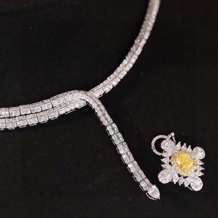 14k Gold 10.00 Ctw Natural Yellow Diamond & Diamond Necklace - 3