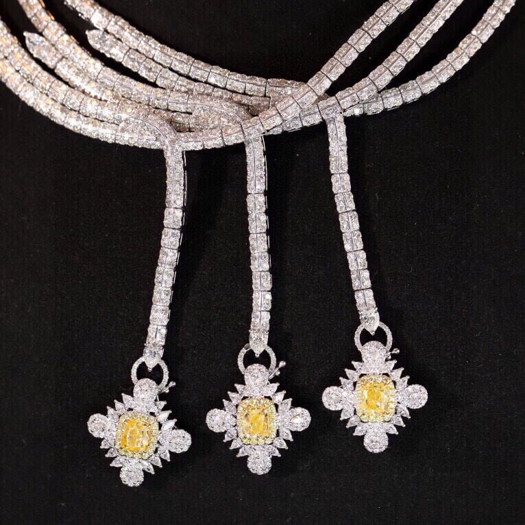 14k Gold 10.00 Ctw Natural Yellow Diamond & Diamond Necklace - 4